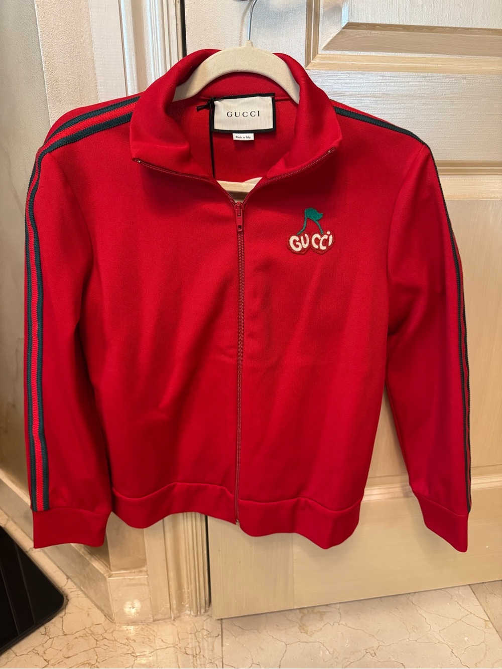 Authentic NWT Gucci Red Track Jacket with Green Web Stripe